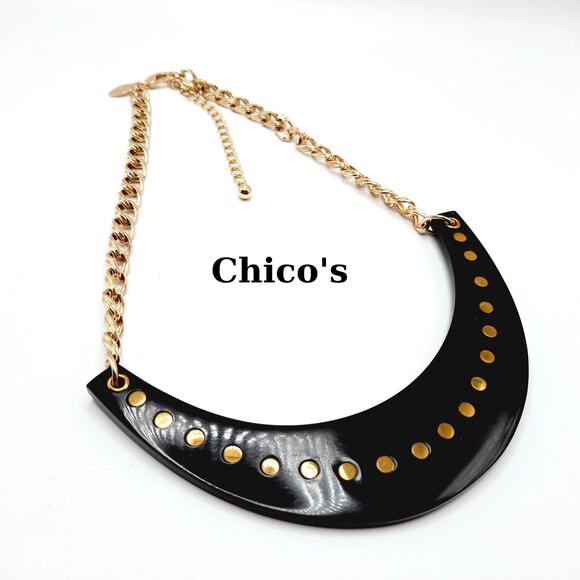 Chico's Black Lucite Gold Tone Chain Necklace, Gold Tone Inlay, 23 Inches - Picture 1 of 13